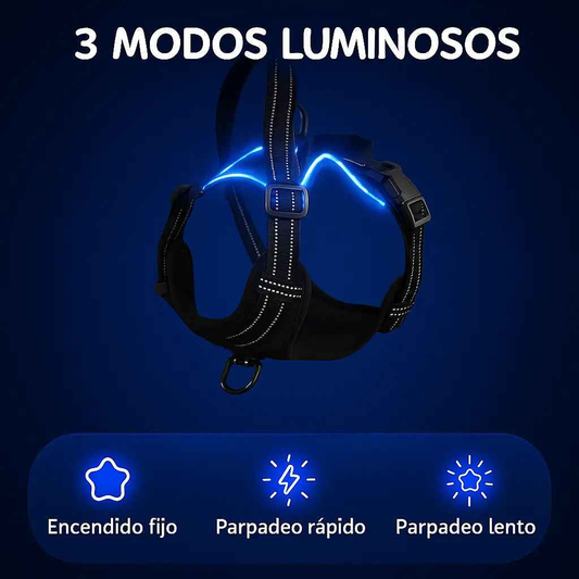 Arnés de Seguridad para Perros LED Recargable con Iluminación Ajustable - Hover