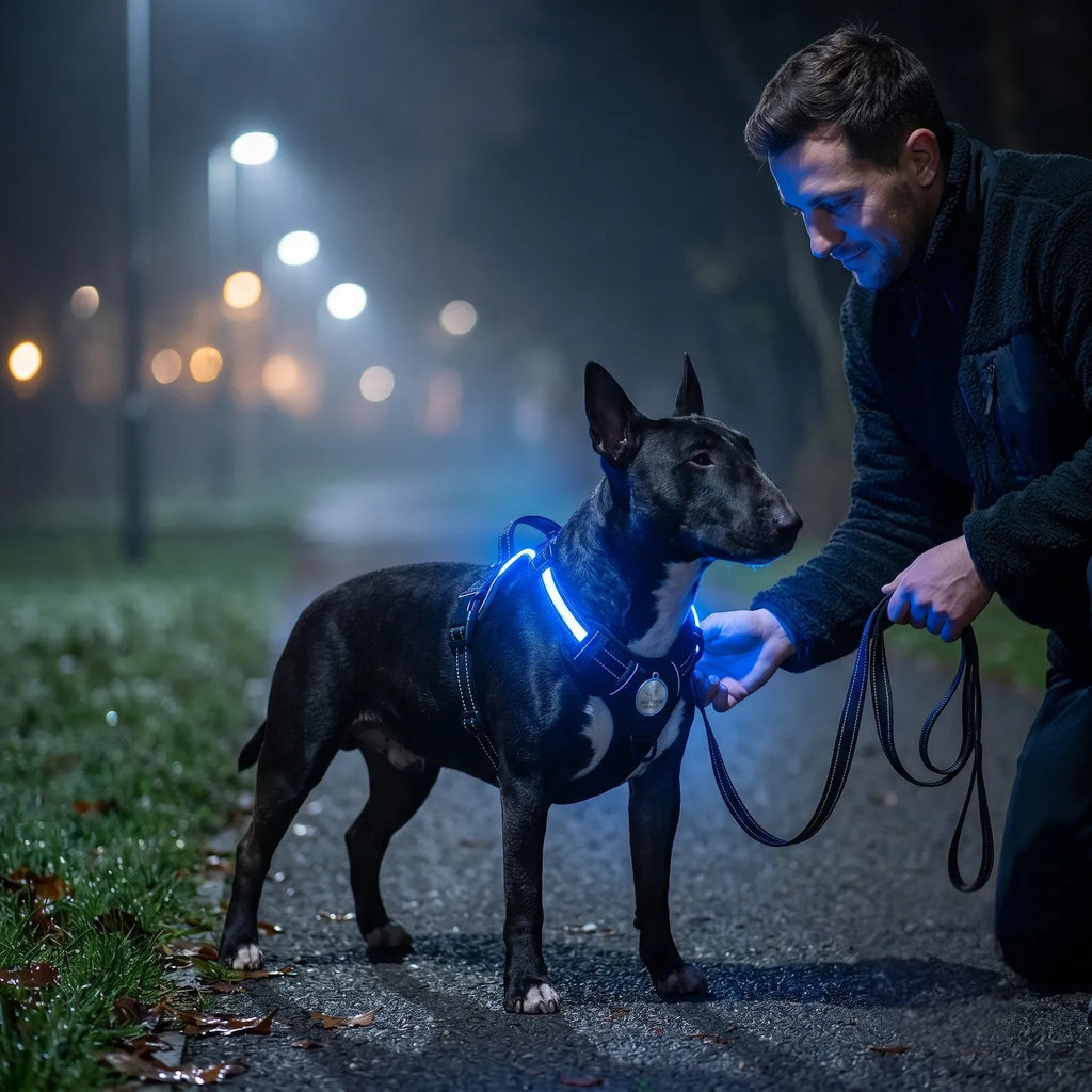 Arnés seguridad perros LED nylon resistente lavable – paseos nocturnos regalón Chile
