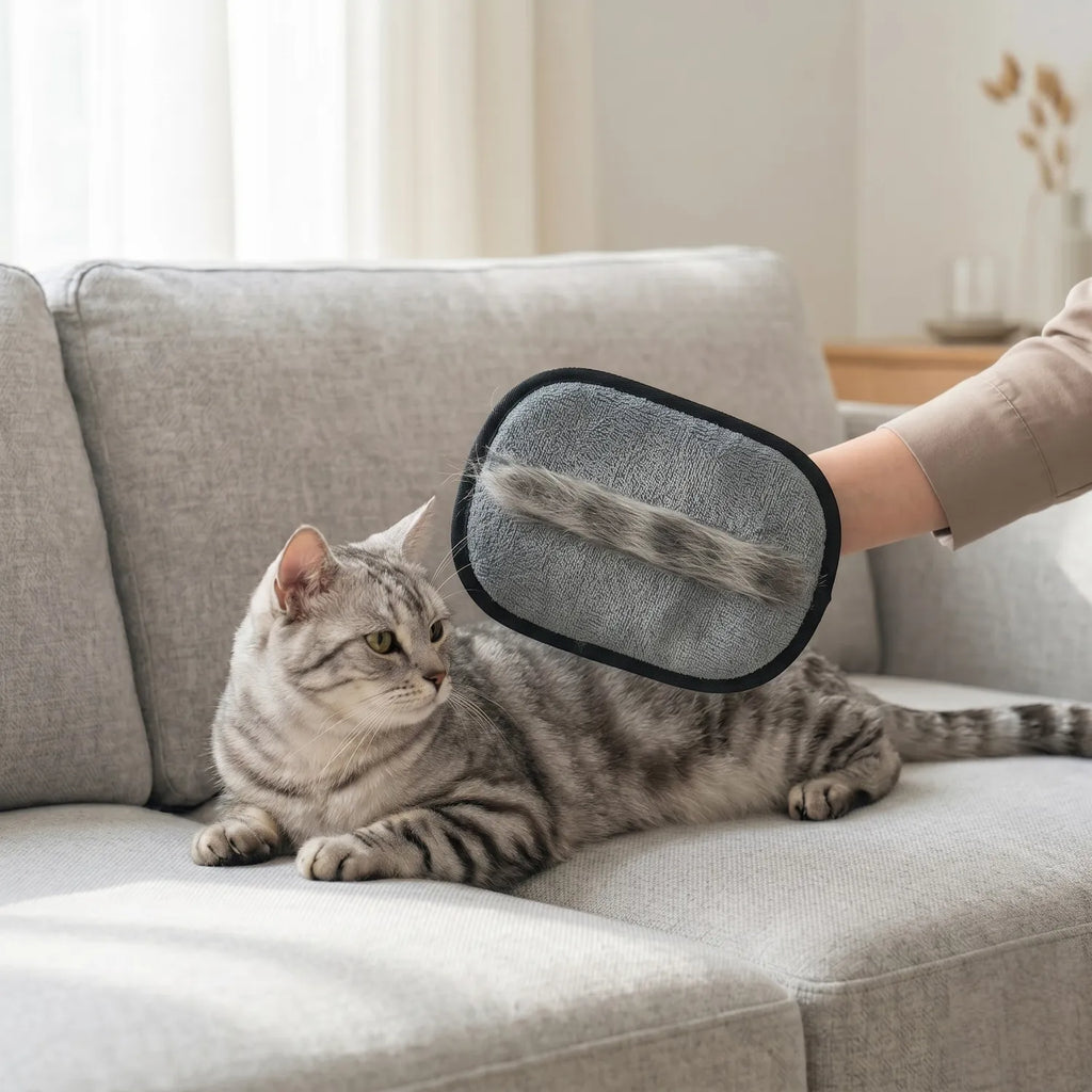 Gato gris cepillado guante quita pelos silicona suave sin tirones – mascotas Chile