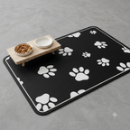 Mat mascotas negro con patitas antideslizante comedero – mantel impermeable perros gatos Chile