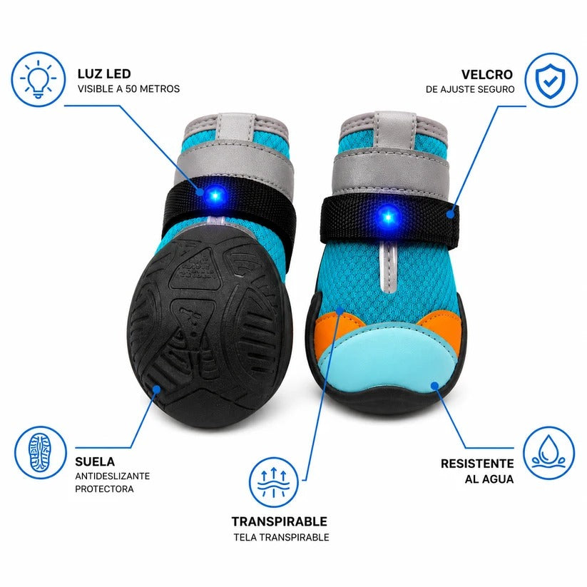 Zapatos LED Antideslizantes para Perros — Set de 4 Botines