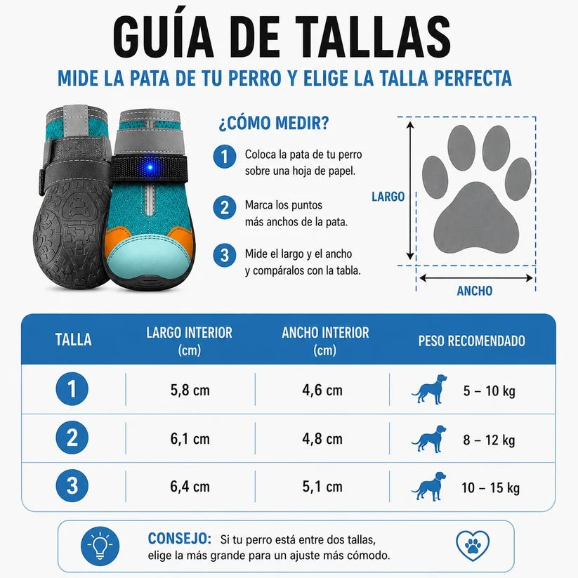 Zapatos LED Antideslizantes para Perros — Set de 4 Botines